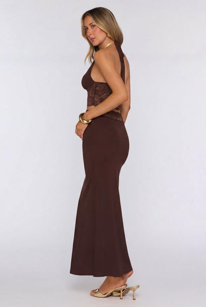 Style That Stays Lace Maxi Skirt Brown