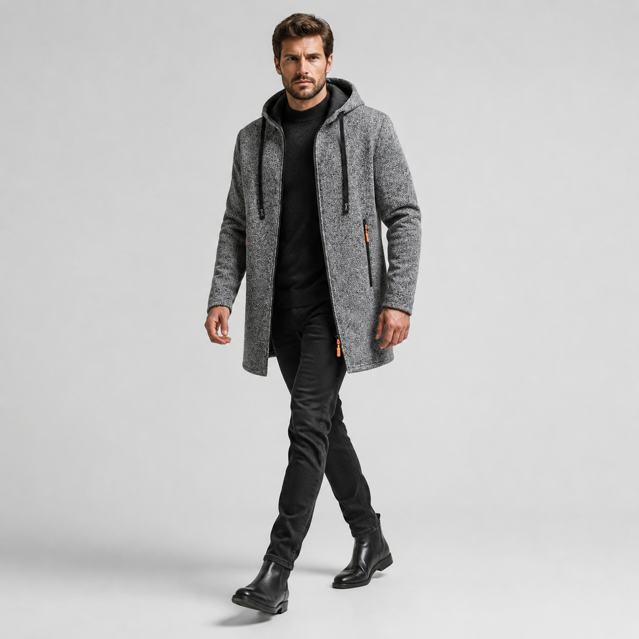 Men's Hooded Longline Jacket – Fleece Winter Coat