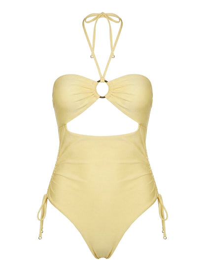 Ubelia Halter Cut Out One Piece Yellow