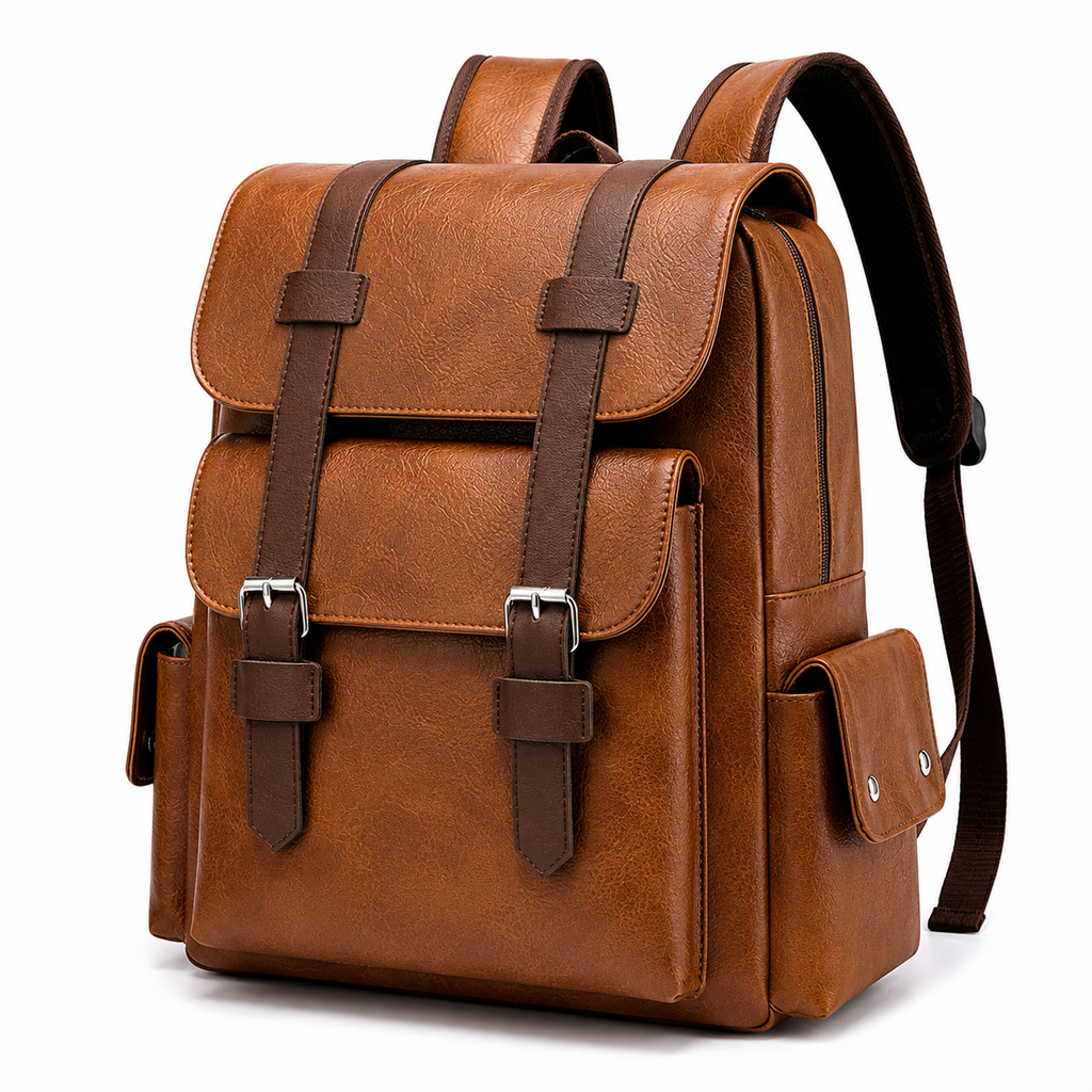 Sac à dos pour ordinateur portable en cuir PU pour homme – Sac à dos de voyage d'affaires 15,6"