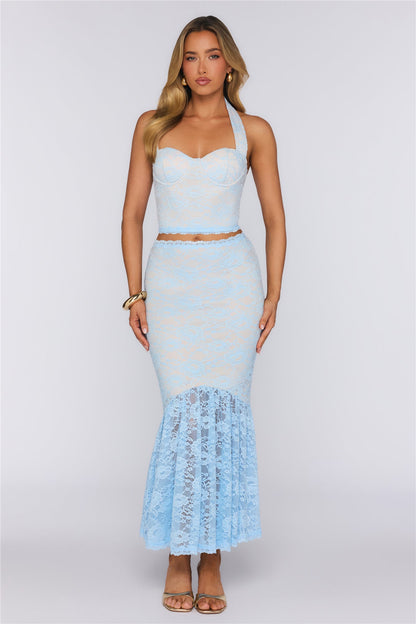 All The Flirty Feels Lace Maxi Skirt Blue