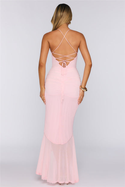 Dream Petal Path Mesh Maxi Dress Pink