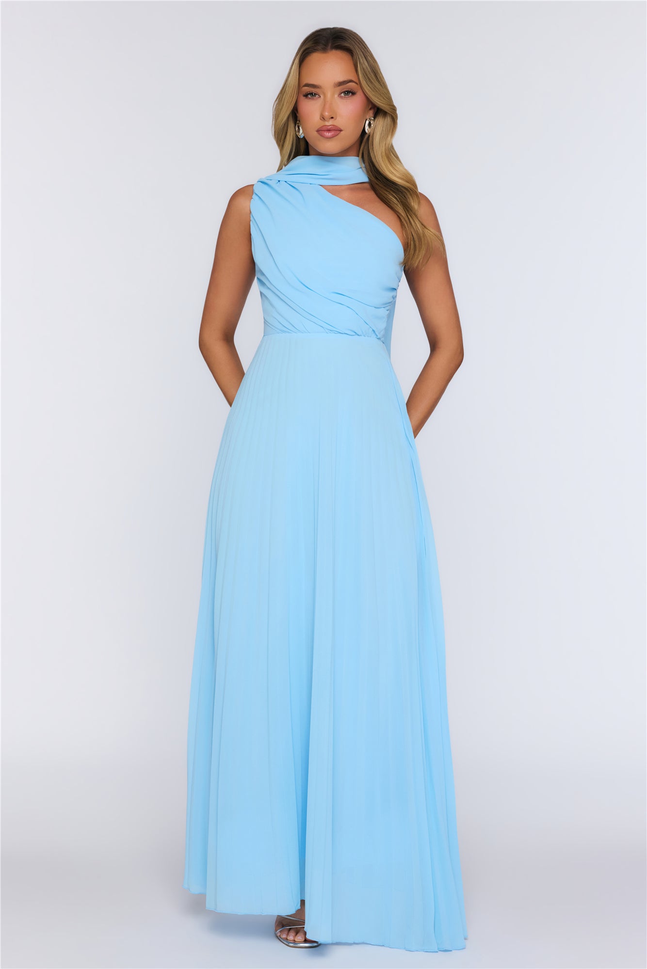 Rosy Romance One Shoulder Maxi Dress Blue
