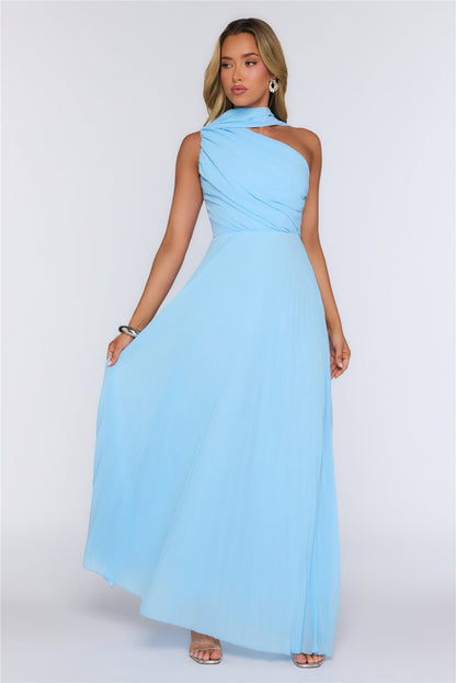 Rosy Romance One Shoulder Maxi Dress Blue