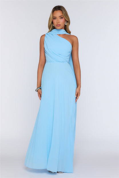 Rosy Romance One Shoulder Maxi Dress Blue