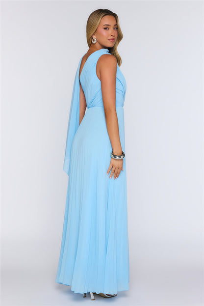 Rosy Romance One Shoulder Maxi Dress Blue