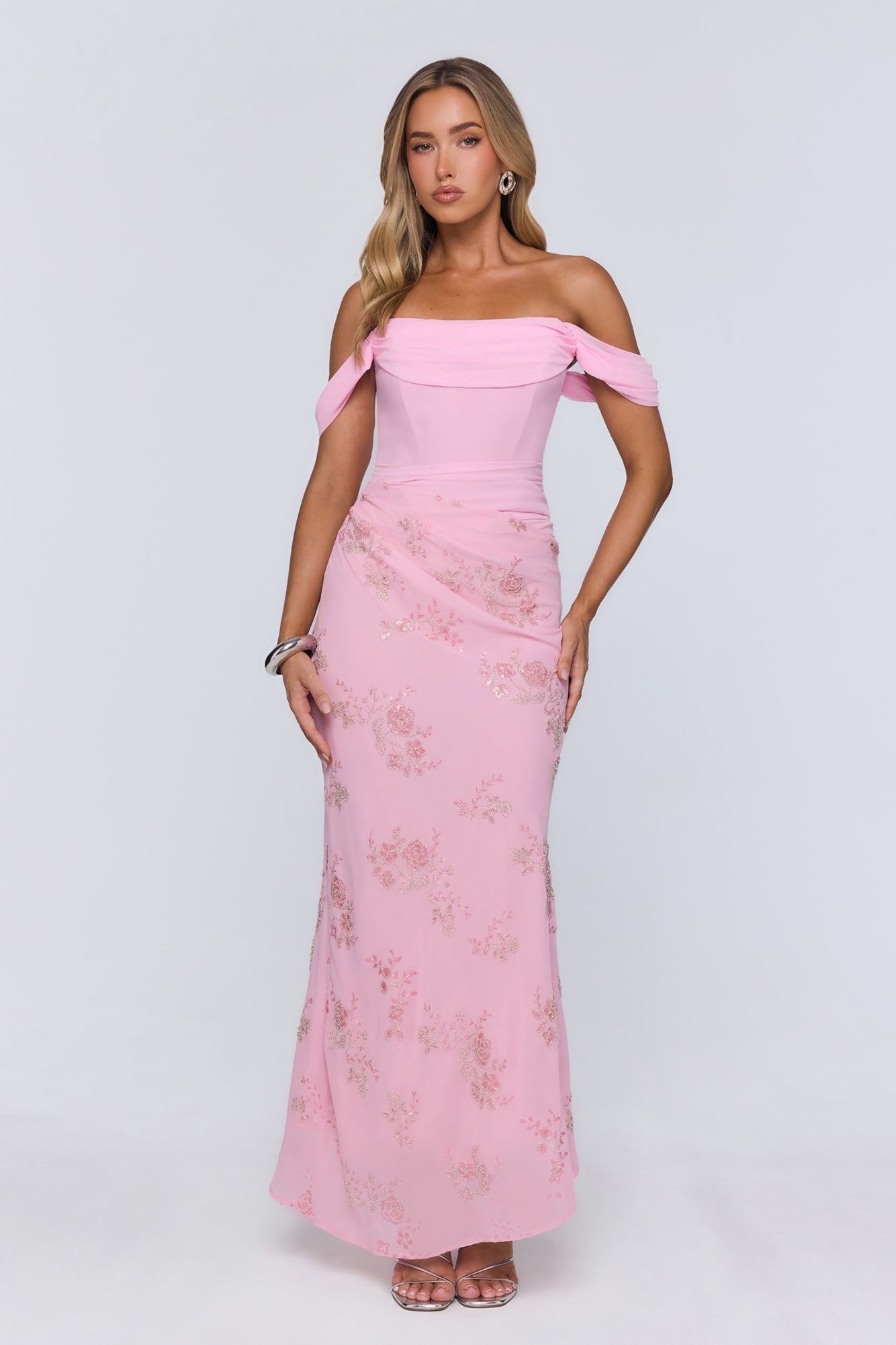 Pretty Glow Up Off Shoulder Maxi Dress Pink