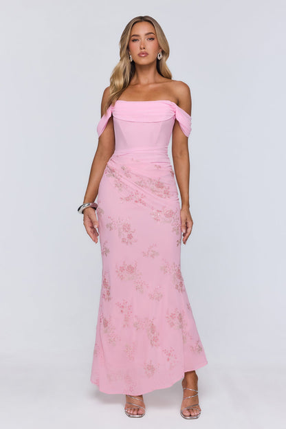 Pretty Glow Up Off Shoulder Maxi Dress Pink