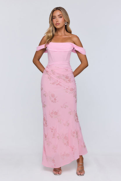 Pretty Glow Up Off Shoulder Maxi Dress Pink