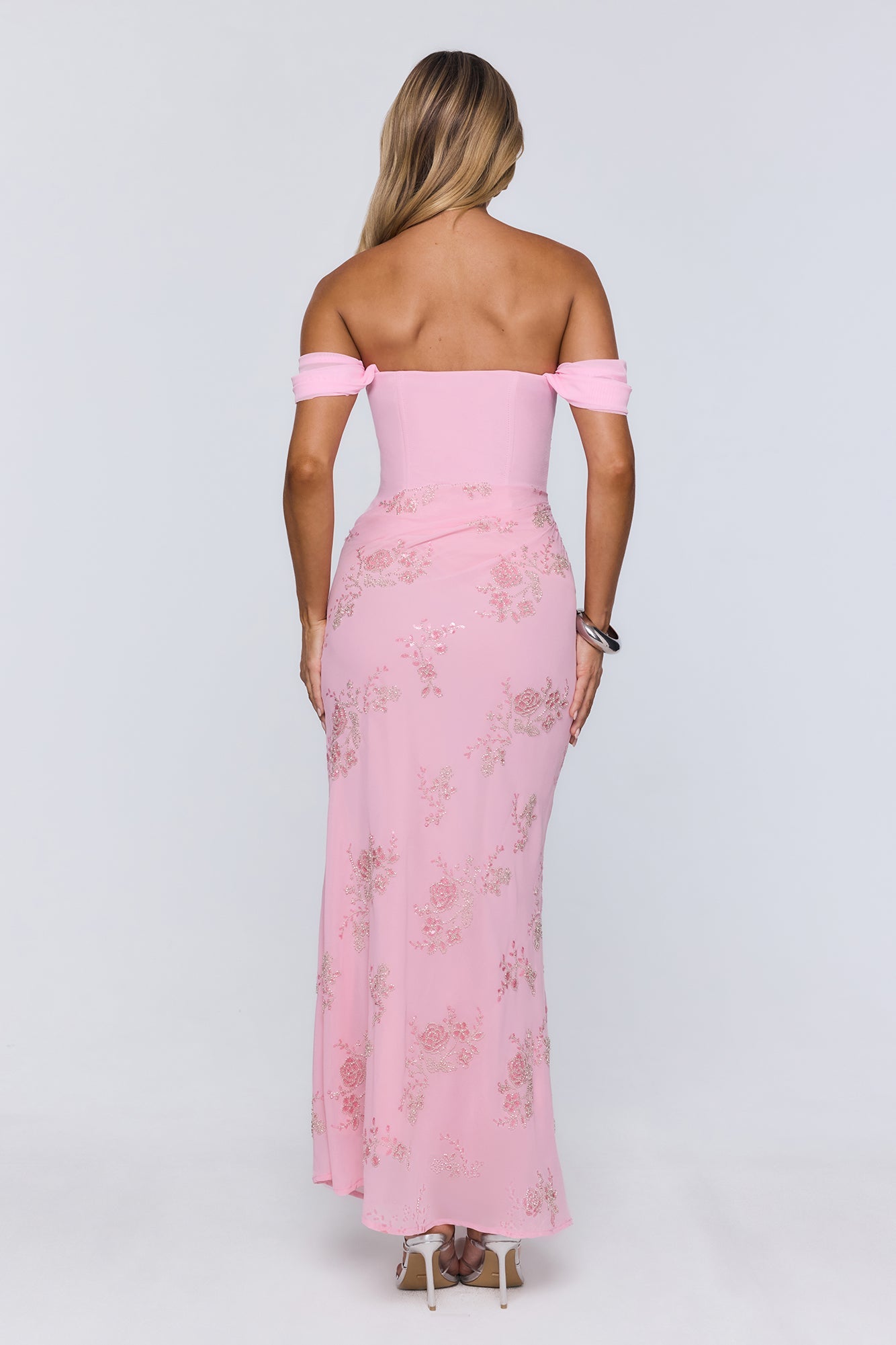 Pretty Glow Up Off Shoulder Maxi Dress Pink