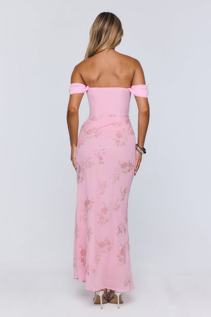 Pretty Glow Up Off Shoulder Maxi Dress Pink