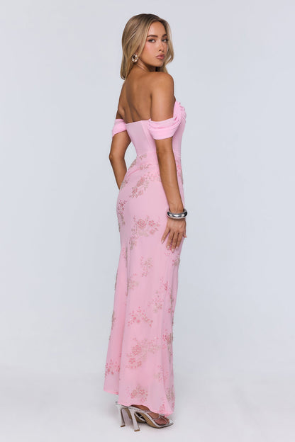 Pretty Glow Up Off Shoulder Maxi Dress Pink