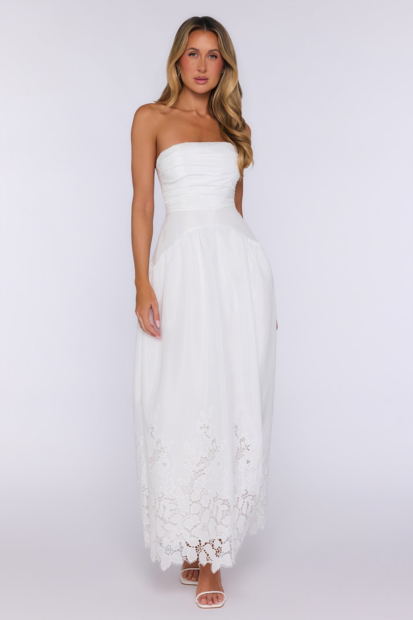 Entrance Moment Strapless Maxi Dress White