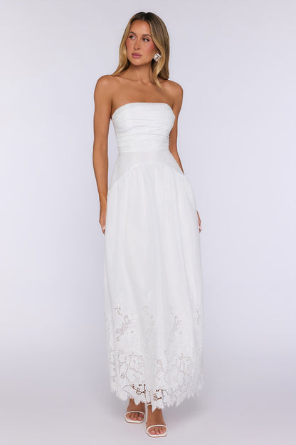 Entrance Moment Strapless Maxi Dress White