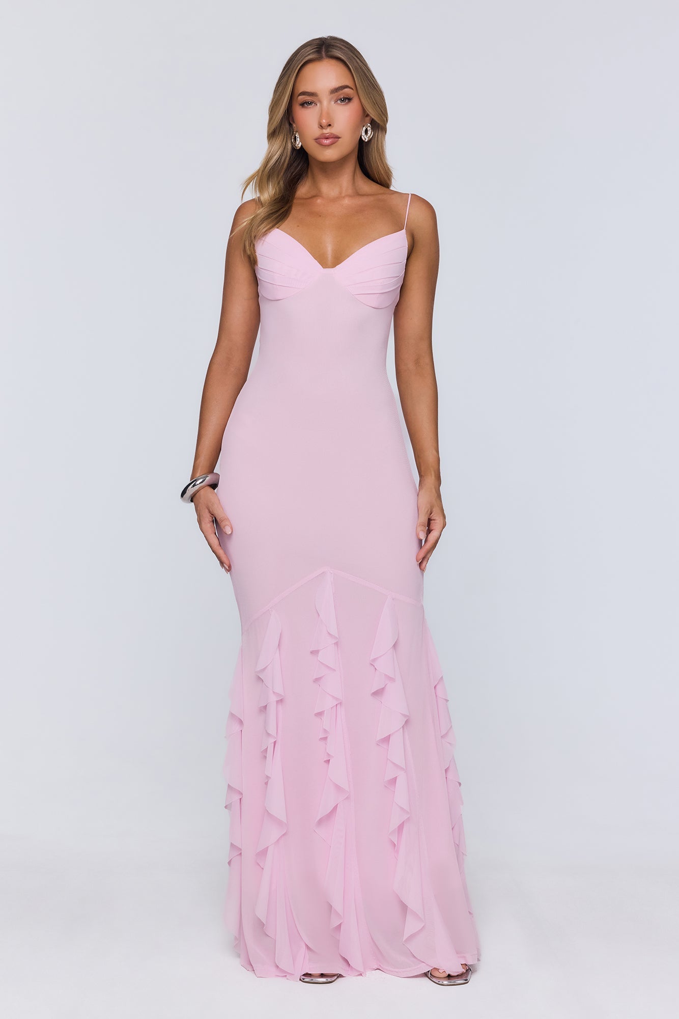 Softly Twirling Mesh Maxi Dress Pink