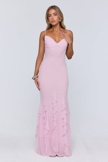 Softly Twirling Mesh Maxi Dress Pink