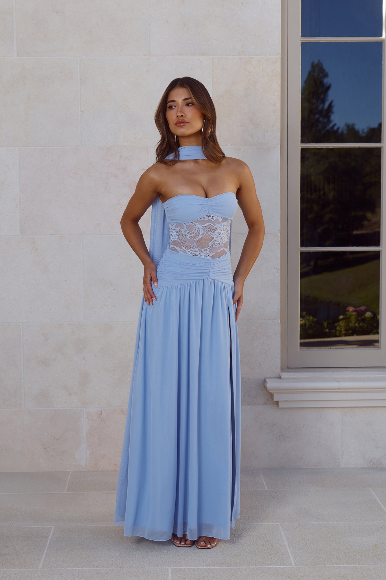 Favourite Luxury Strapless Maxi Dress Blue