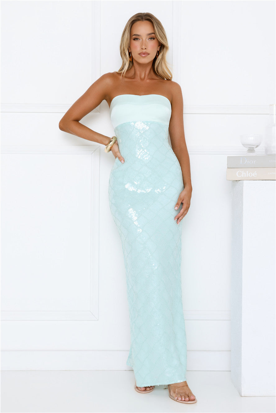 Saltwater Siren Strapless Sequin Maxi Dress Mint