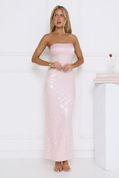 Saltwater Siren Strapless Sequin Maxi Dress Pink