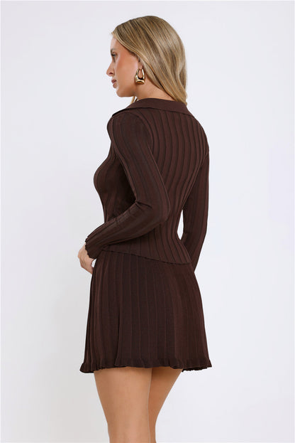 City Lights Glow Ribbed Mini Skirt Brown