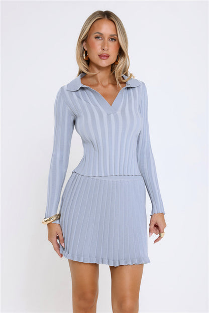 City Lights Glow Ribbed Mini Skirt Blue