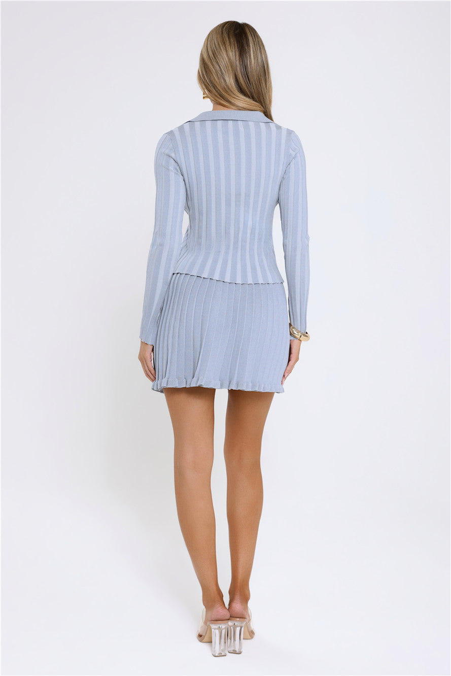 City Lights Glow Ribbed Mini Skirt Blue