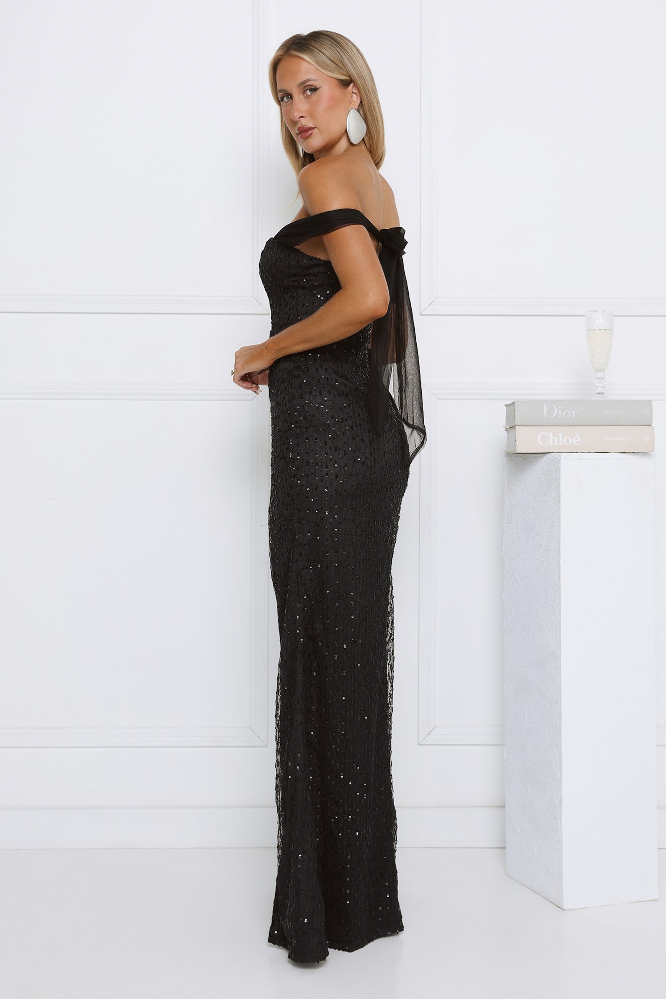 Exclusive Guest List Off Shoulder Maxi Dress Black