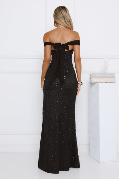 Exclusive Guest List Off Shoulder Maxi Dress Black