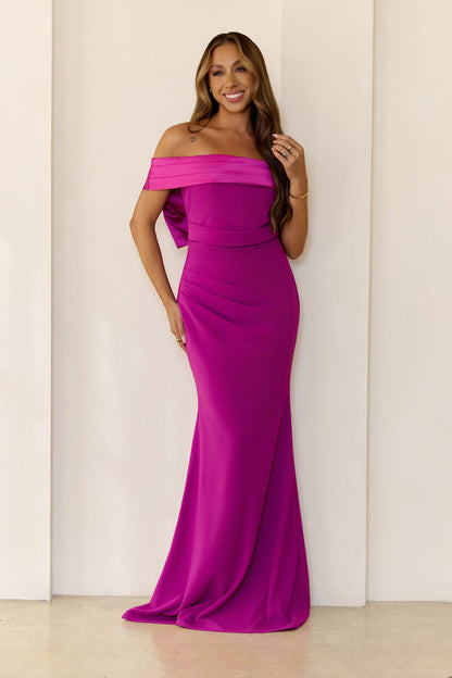 The Sleek Soirée Off Shoulder Maxi Dress Plum