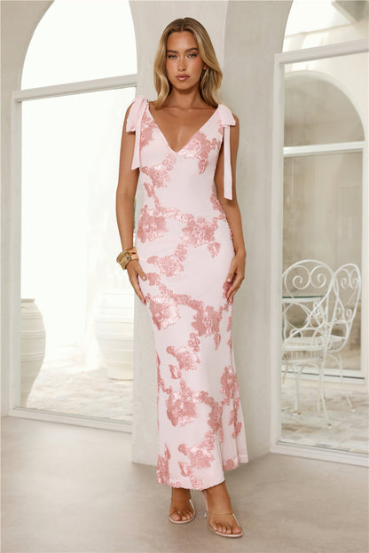 Golden Doll Mesh Maxi Dress Pink