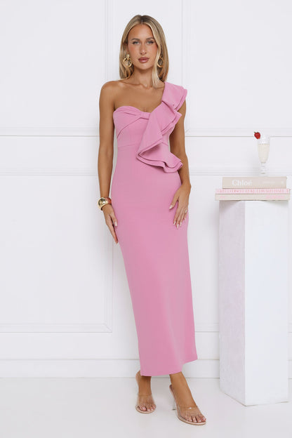 City Girl Energy One Shoulder Maxi Dress Pink