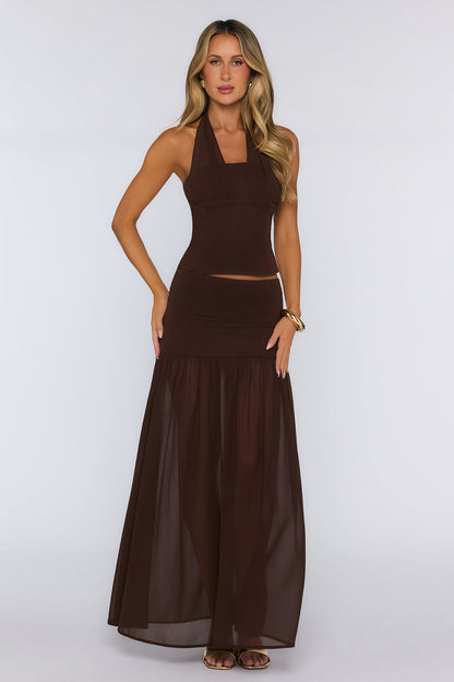 Nyra Low Waisted Maxi Skirt Chocolate