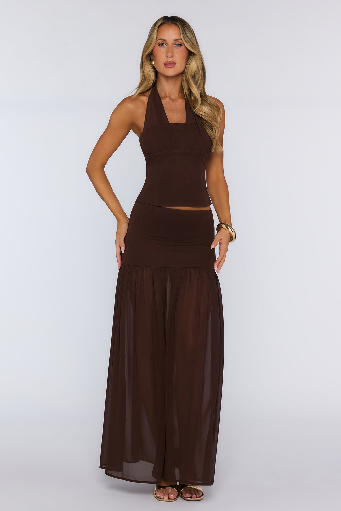 Nyra Low Waisted Maxi Skirt Chocolate