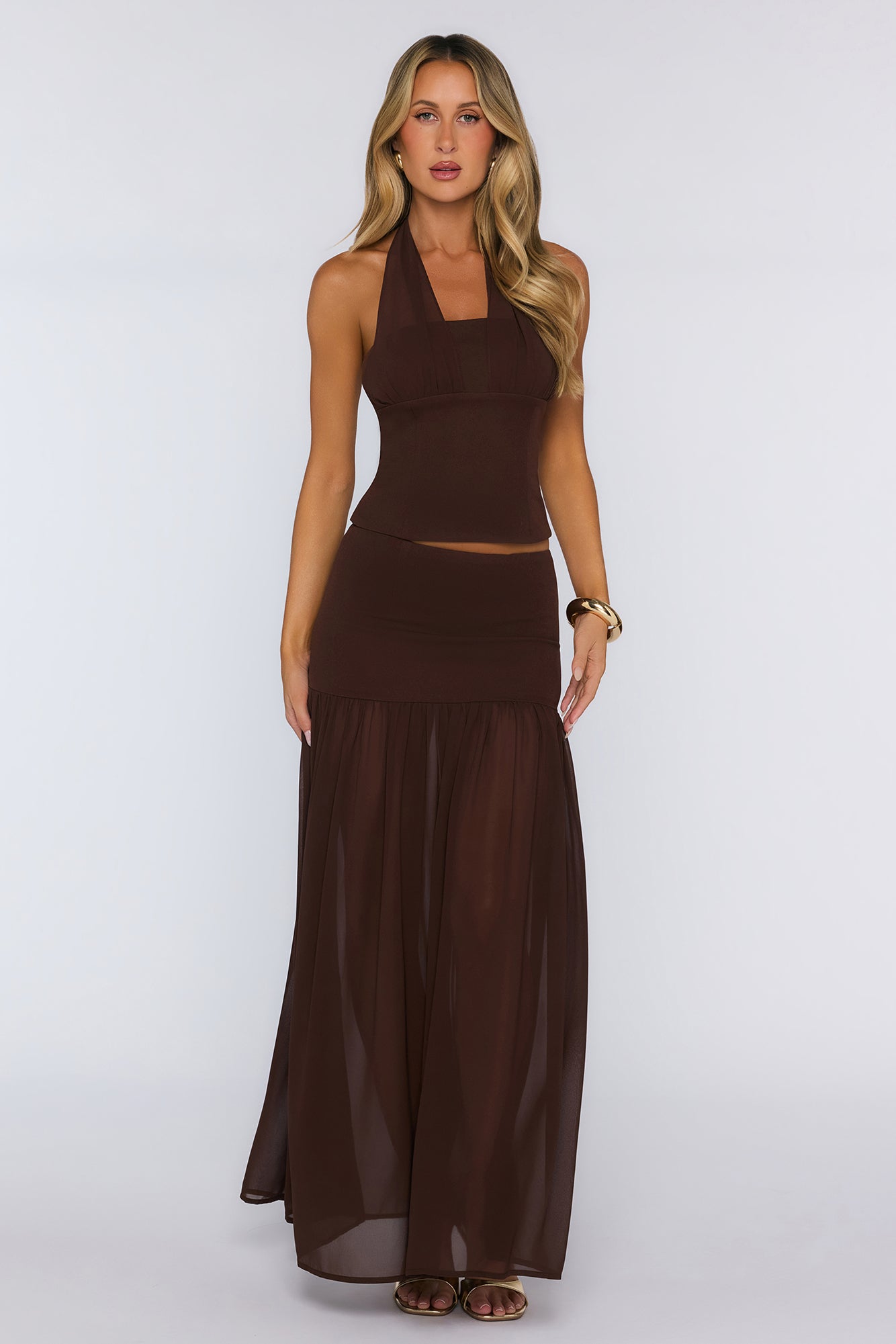 Nyra Low Waisted Maxi Skirt Chocolate
