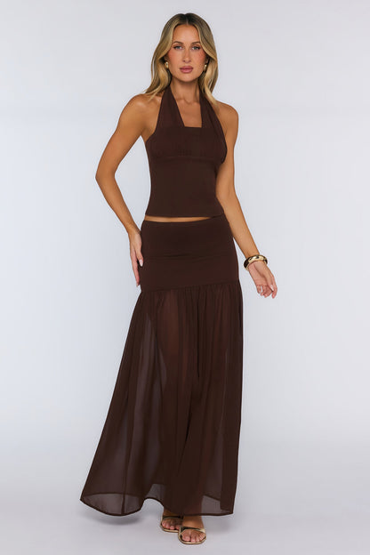 Nyra Low Waisted Maxi Skirt Chocolate