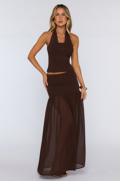 Nyra Low Waisted Maxi Skirt Chocolate