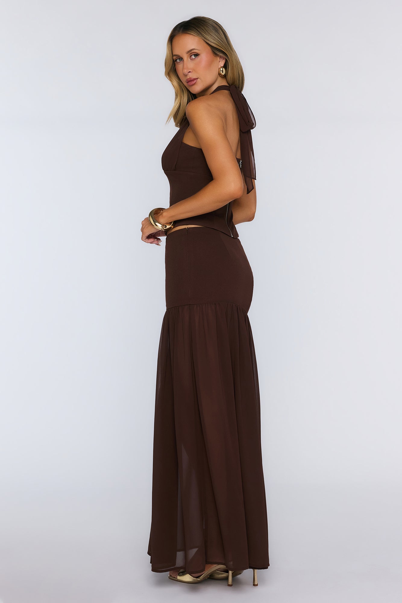 Nyra Low Waisted Maxi Skirt Chocolate