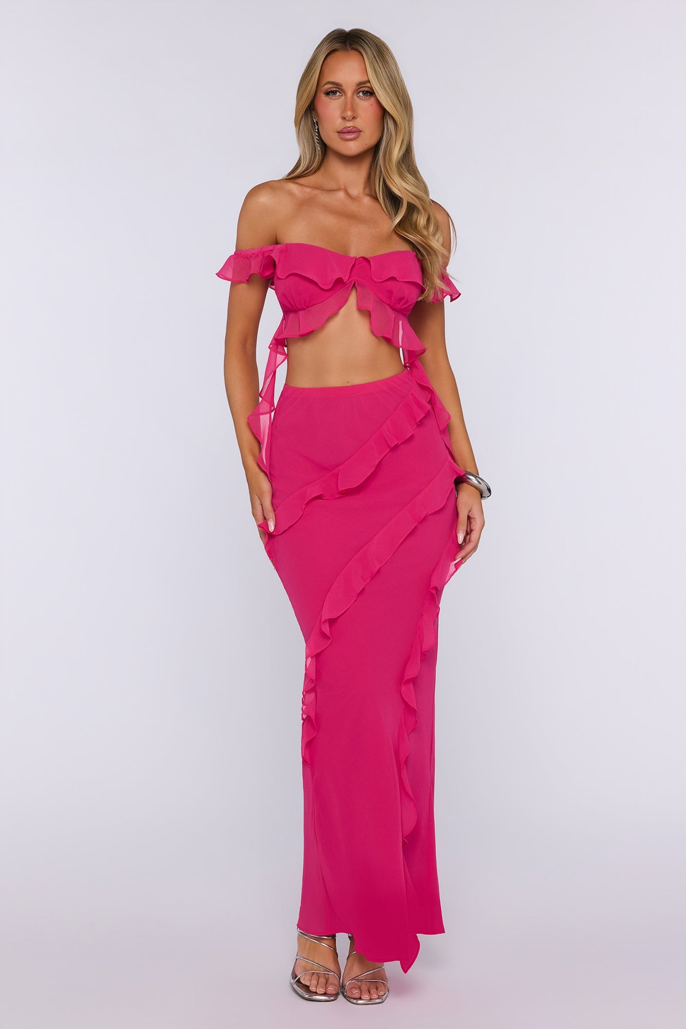 Summer Frills Maxi Skirt Hot Pink