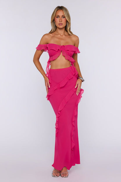 Summer Frills Maxi Skirt Hot Pink