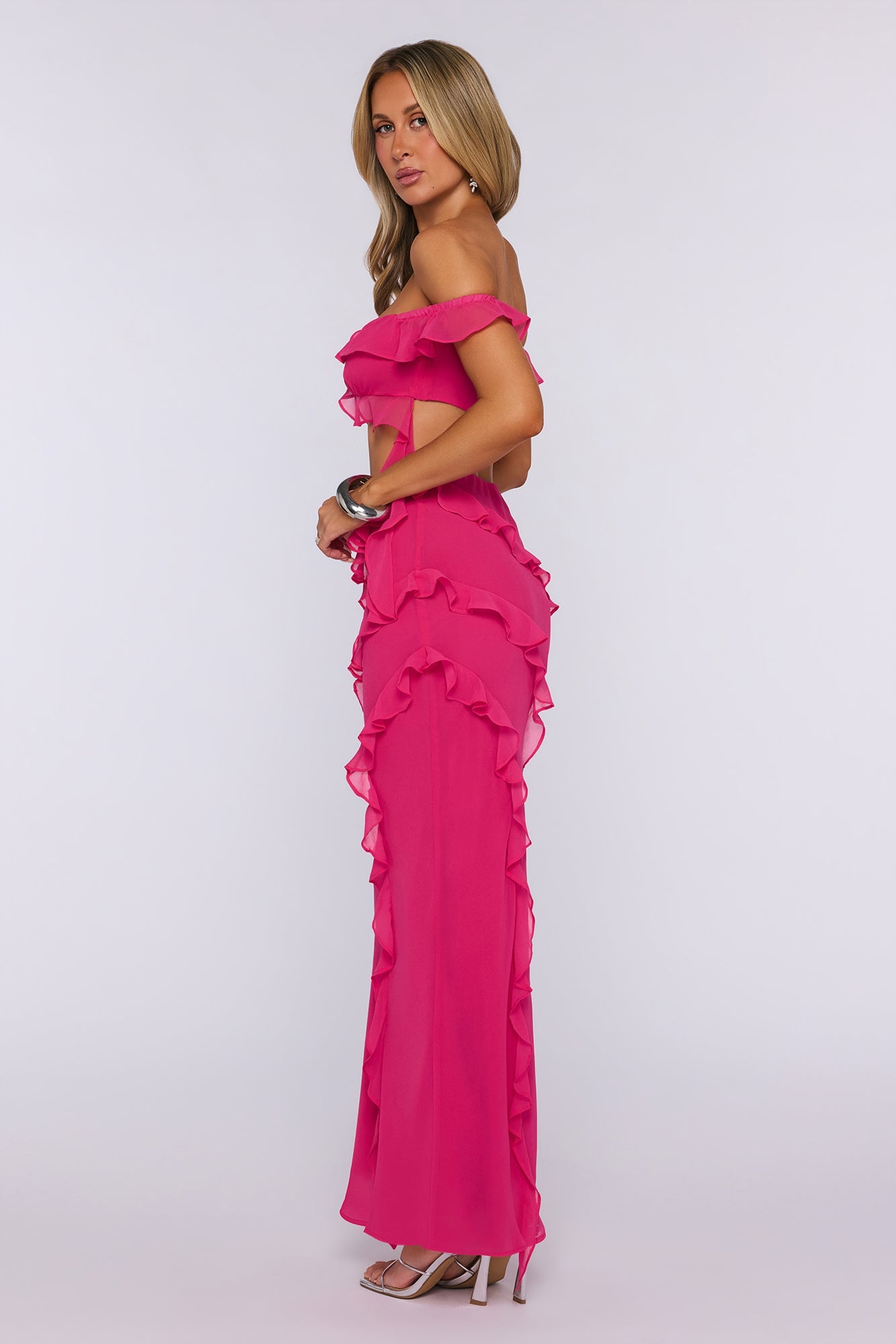 Summer Frills Maxi Skirt Hot Pink