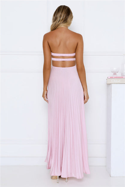 Secret Hues Strapless Pleated Satin Maxi Dress Blush
