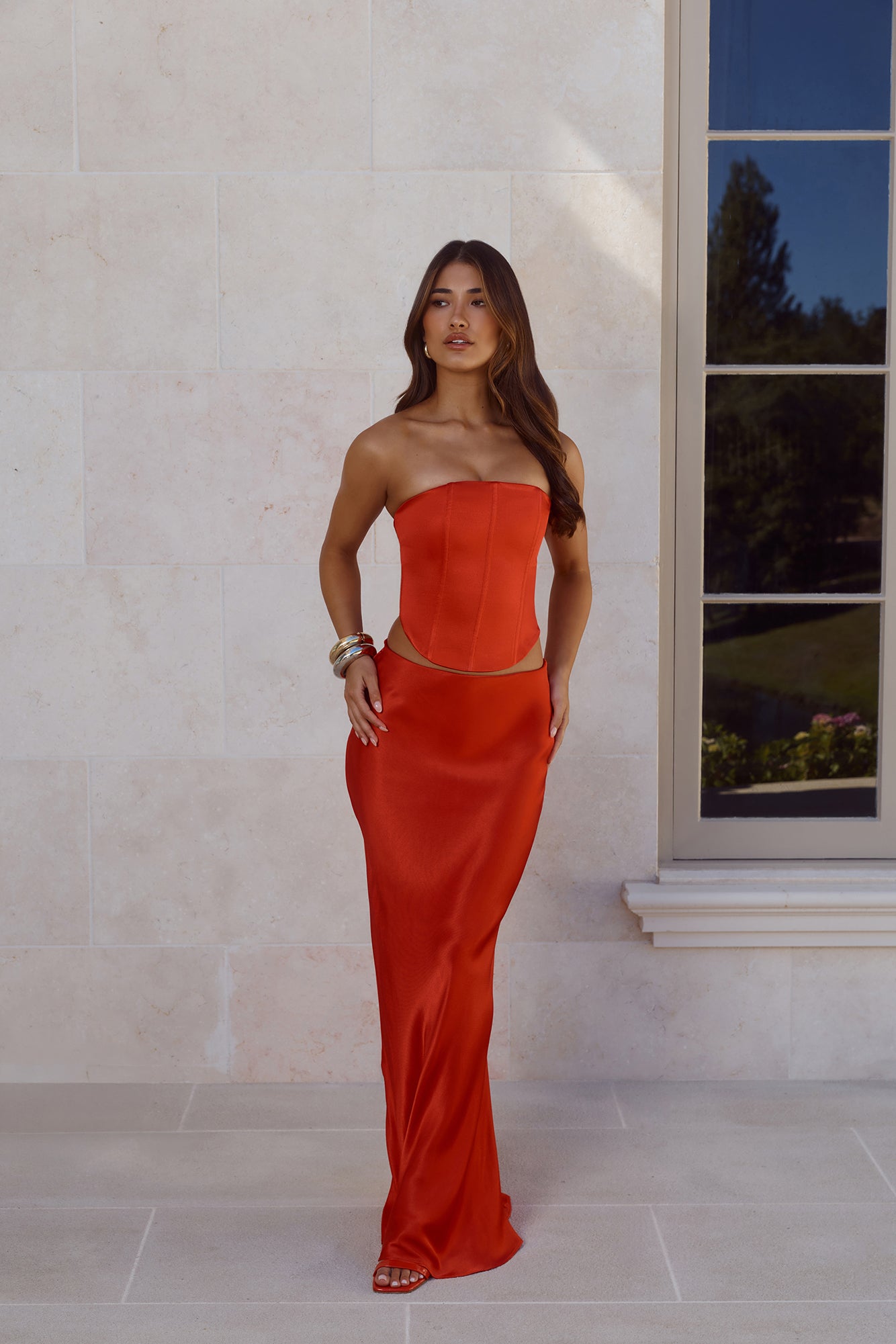 Literally Me Satin Maxi Skirt Red