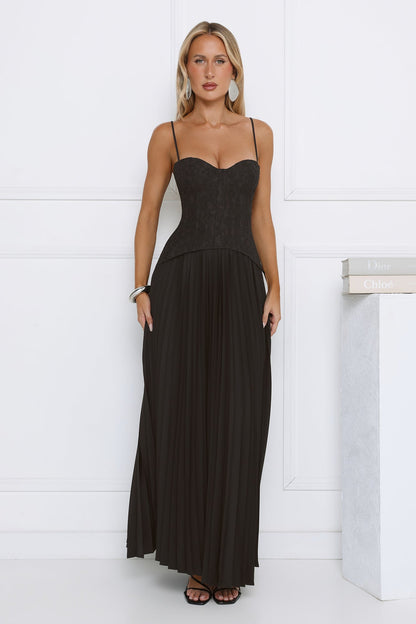 Antique Roses Lace Maxi Dress Black