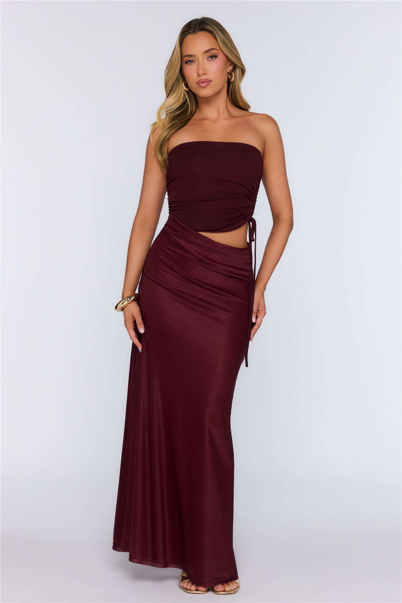 Pretty And Ready Strapless Maxi Dress Wine