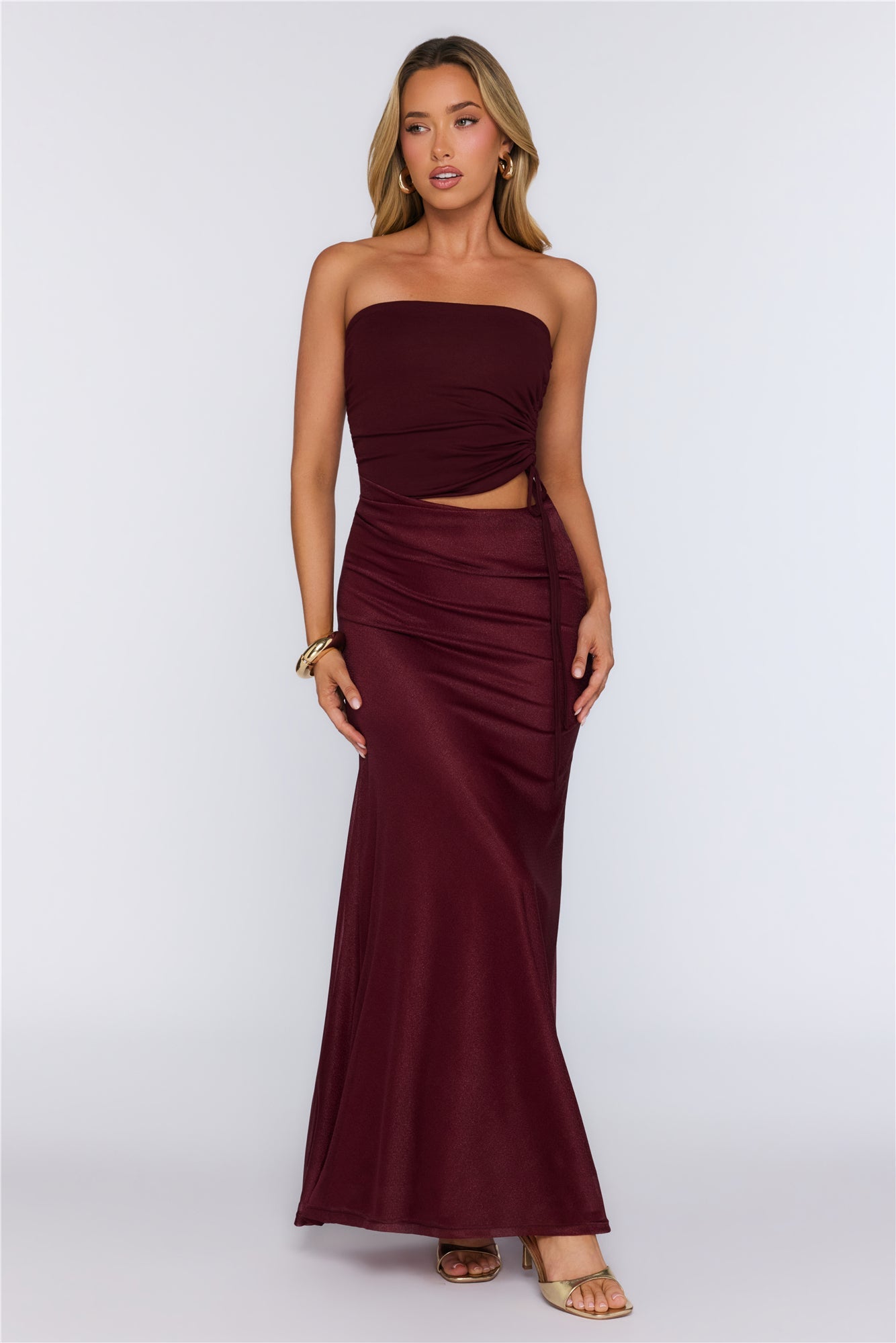 Pretty And Ready Strapless Maxi Dress Wine