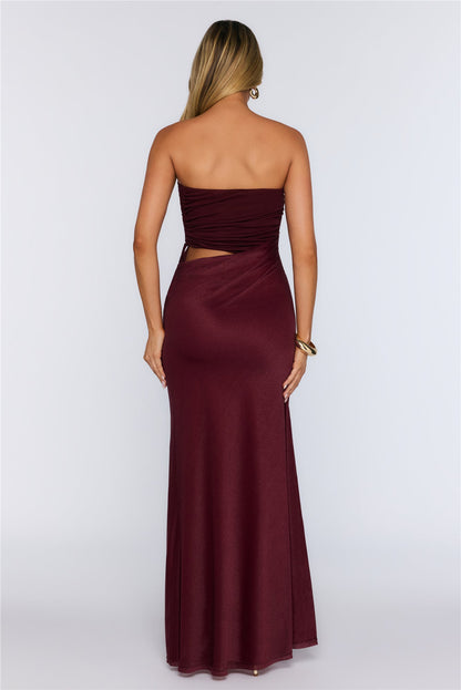 Pretty And Ready Strapless Maxi Dress Wine