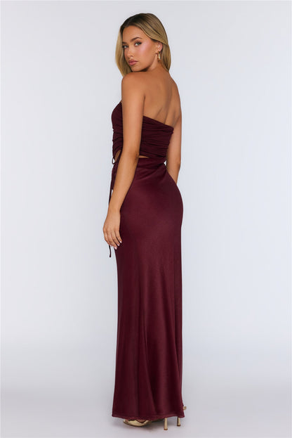 Pretty And Ready Strapless Maxi Dress Wine