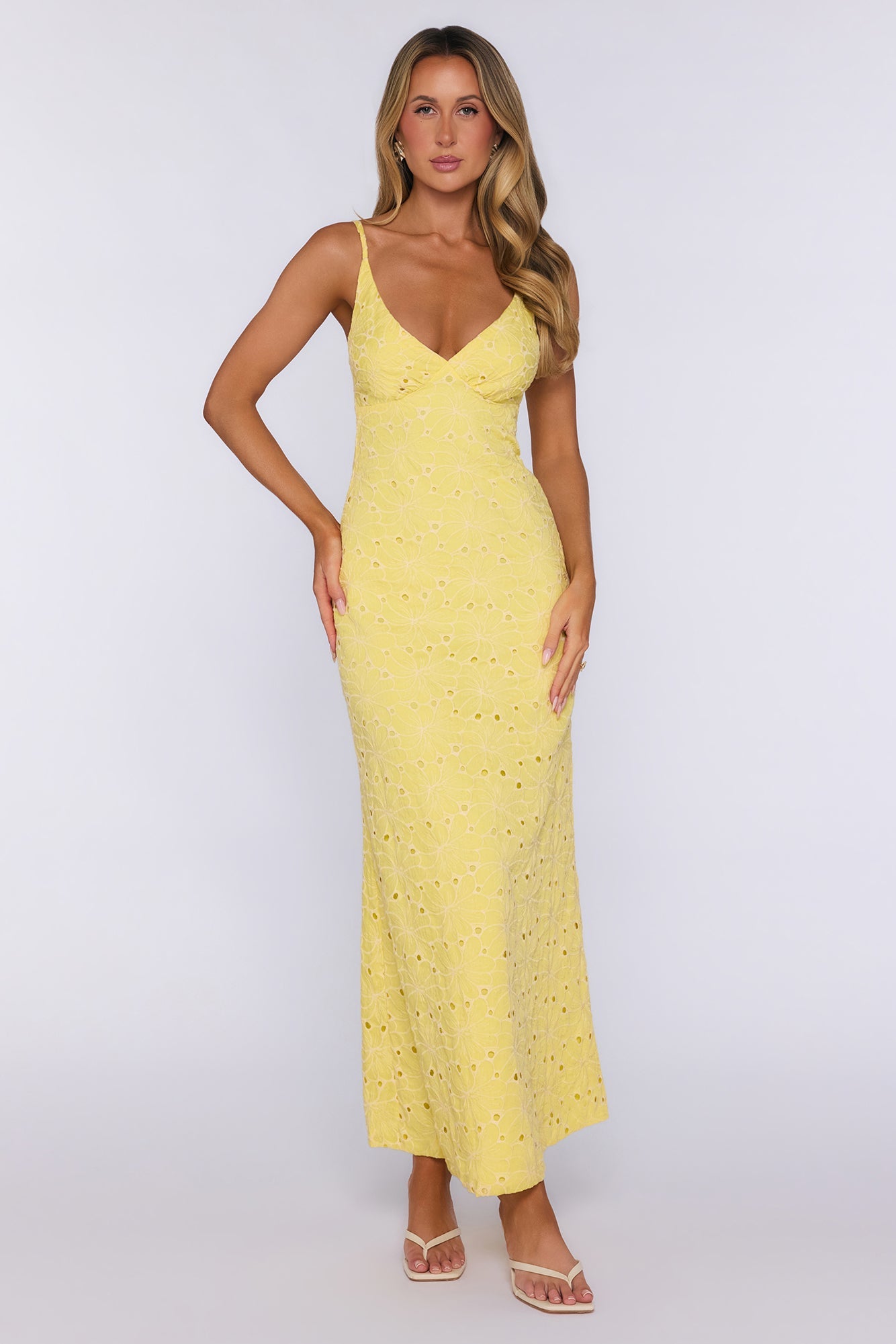 It Girl Moments Embroidered Maxi Dress Yellow
