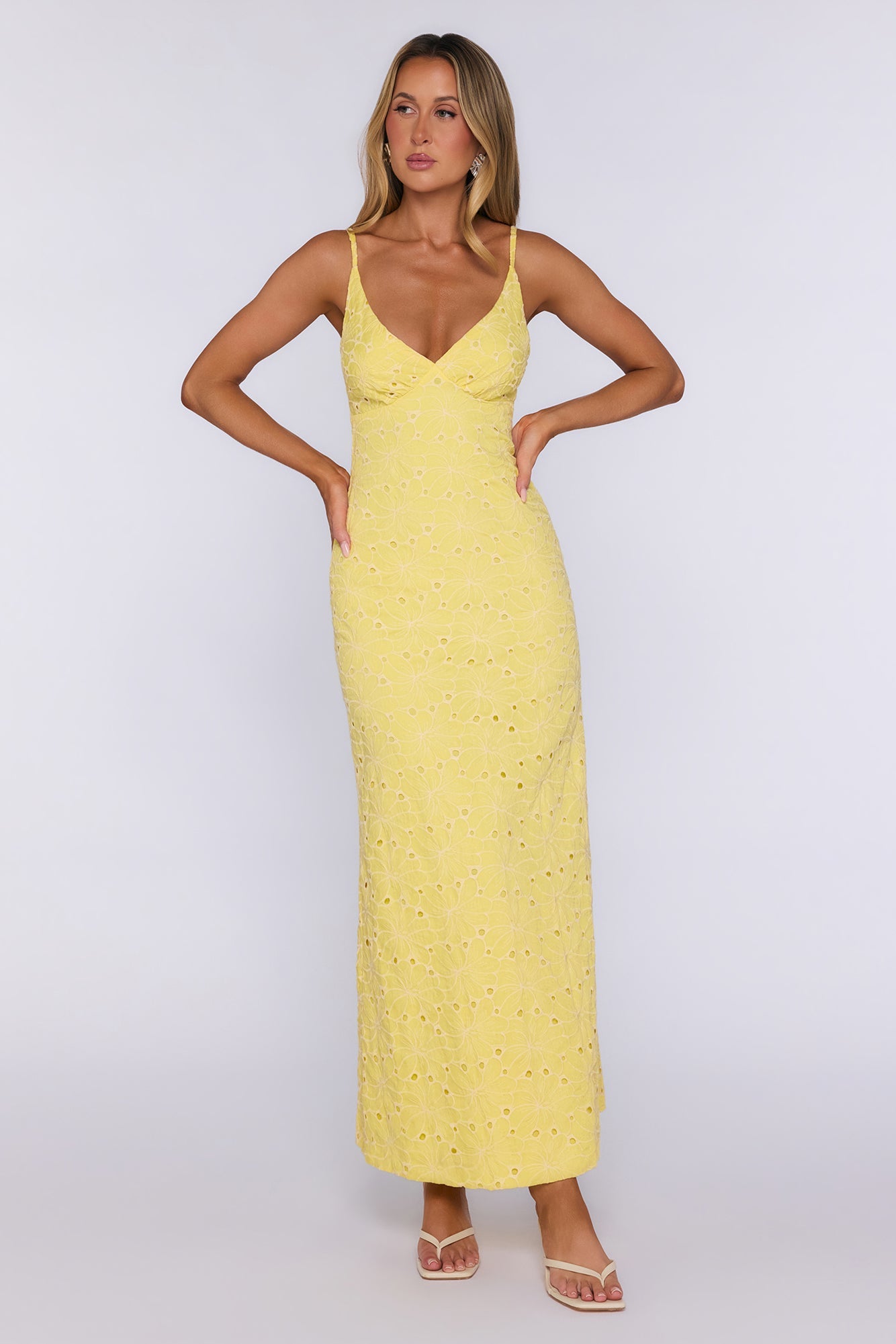 It Girl Moments Embroidered Maxi Dress Yellow