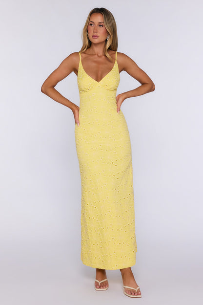 It Girl Moments Embroidered Maxi Dress Yellow